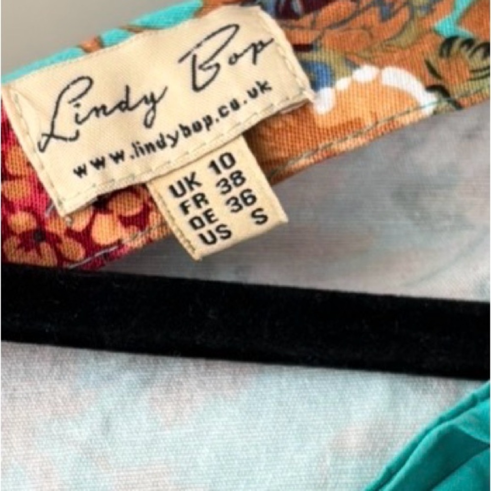 Lindy Bop Teal Floral Fit-and-Flare Midi Dress - Picture 2 of 2
